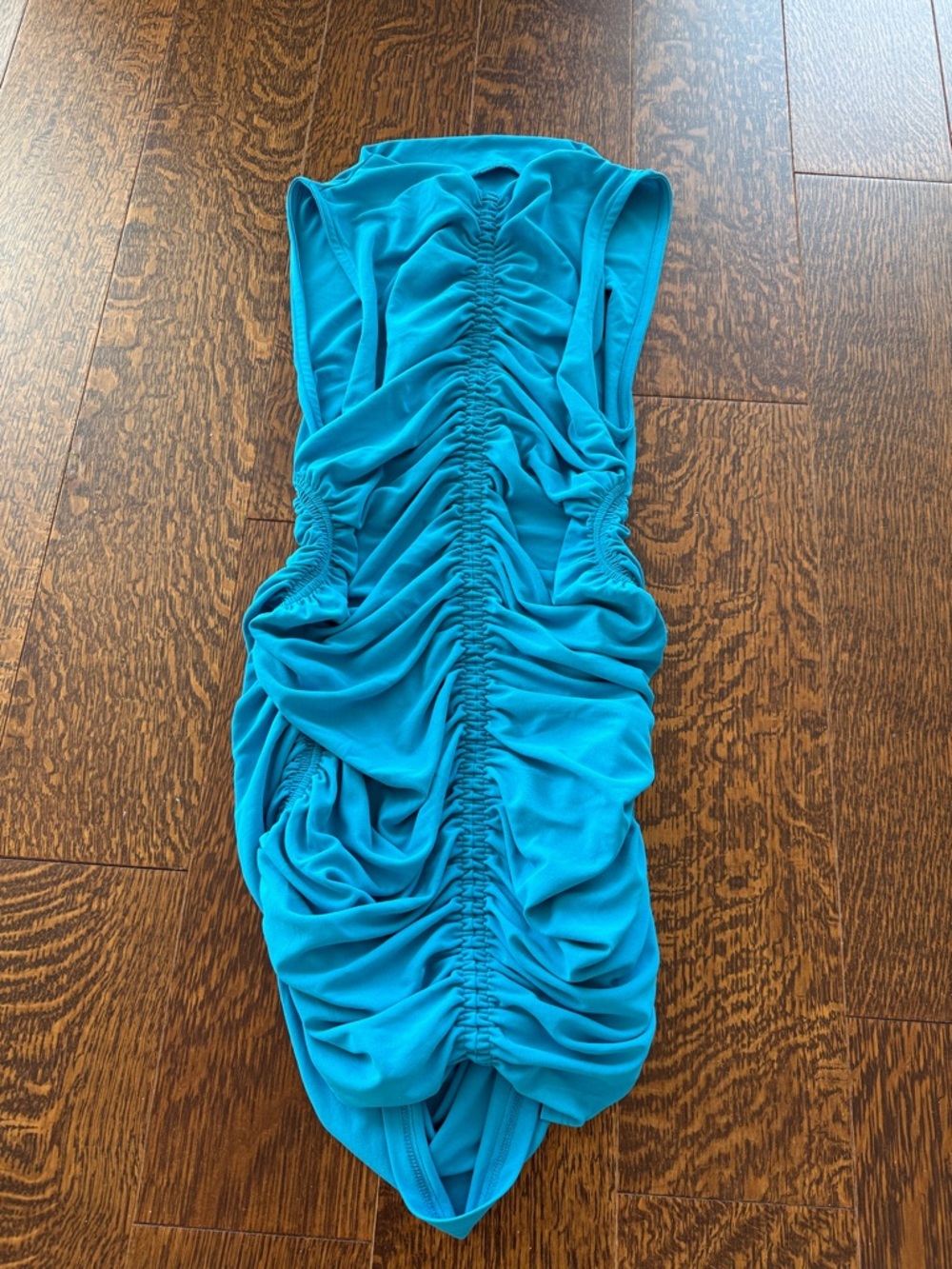 Zara Ruched Mini Dress in Bright Teal Blue